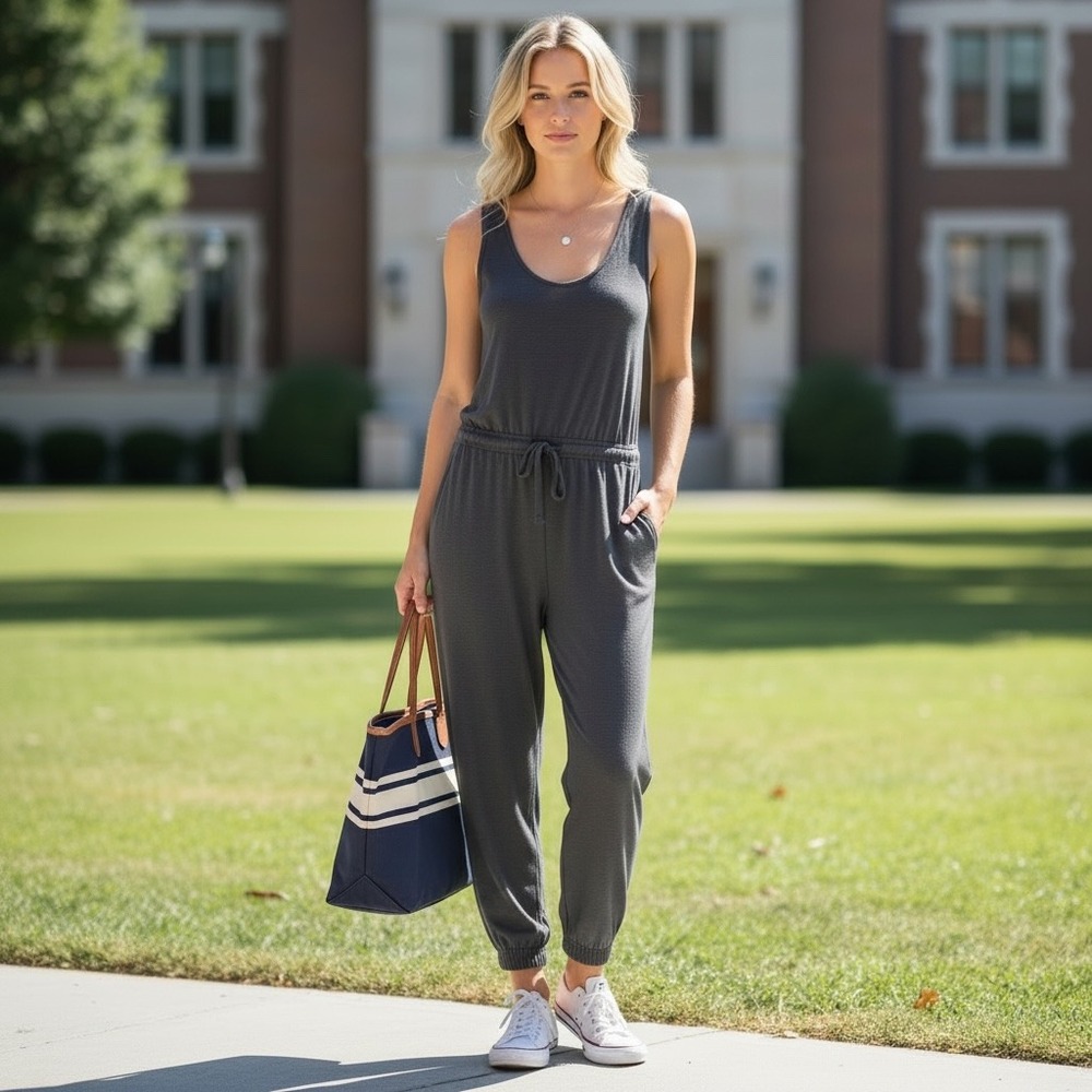 Daily Ritual Gray Knit Jumpsuit Lounge Athleisure Travel Minimalist Casual M
